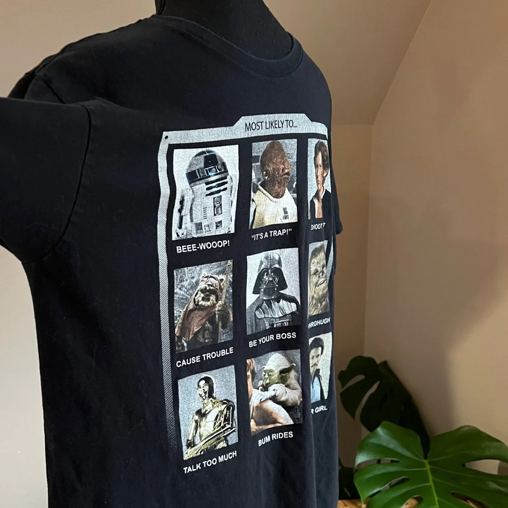 Star Wars Yearbook Characters “Most Likely To…” Black Size Large 100% Cotton EUC - Picture 5 of 7